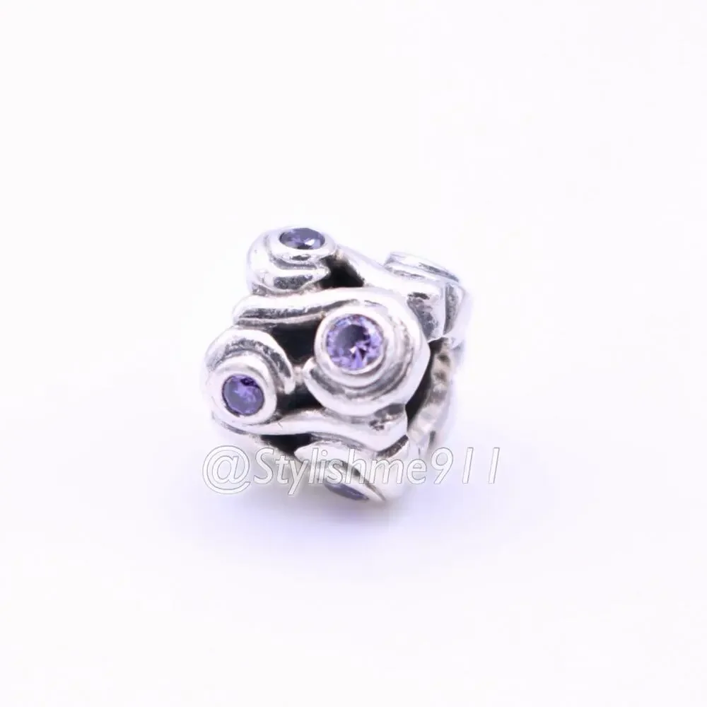 Authentic PANDORA Retired Ocean Wave with Purple CZ Charm
